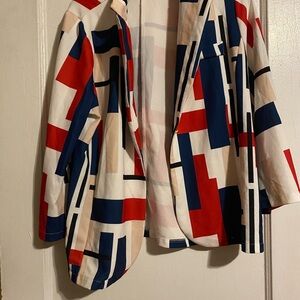 SHEIN Red and Blue Geometric Blazer